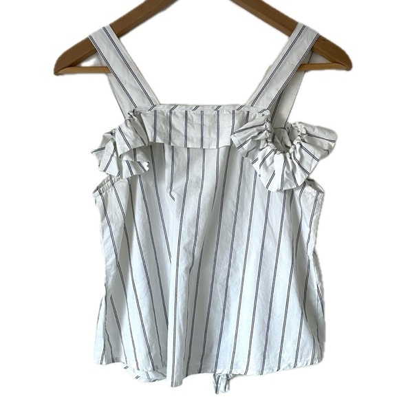 Mango White Black Striped Ruffled Cami Top Tank Blouse Button Women’s Size 2 - Picture 3 of 8